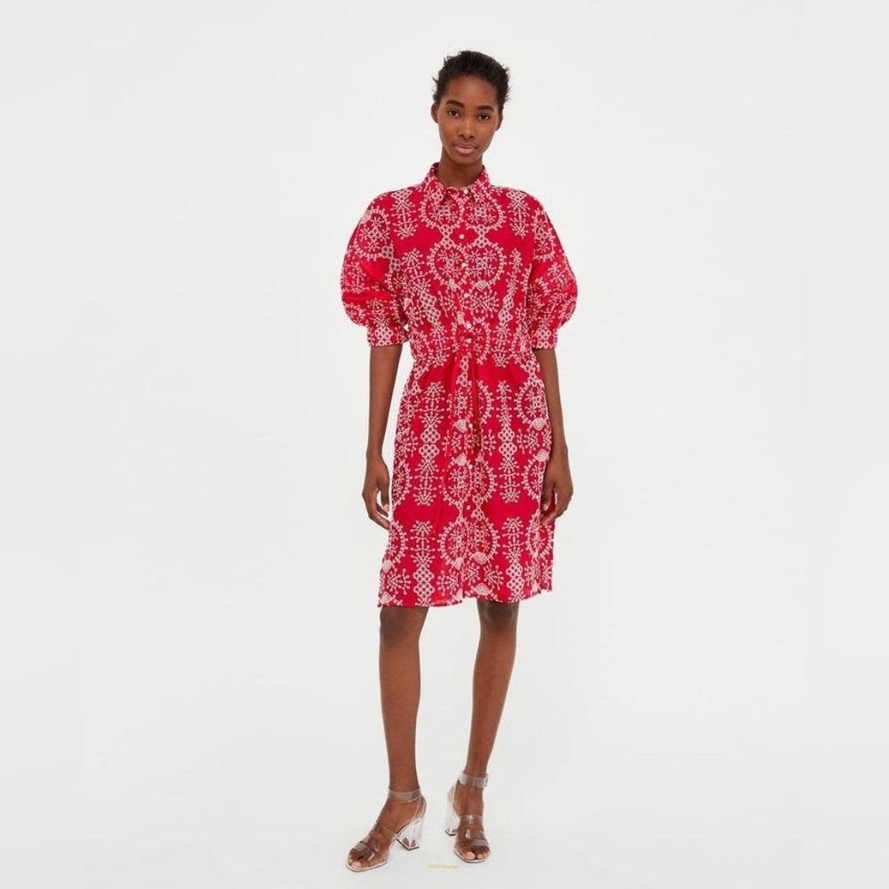 Zara Red Embroidered Tunic Dress